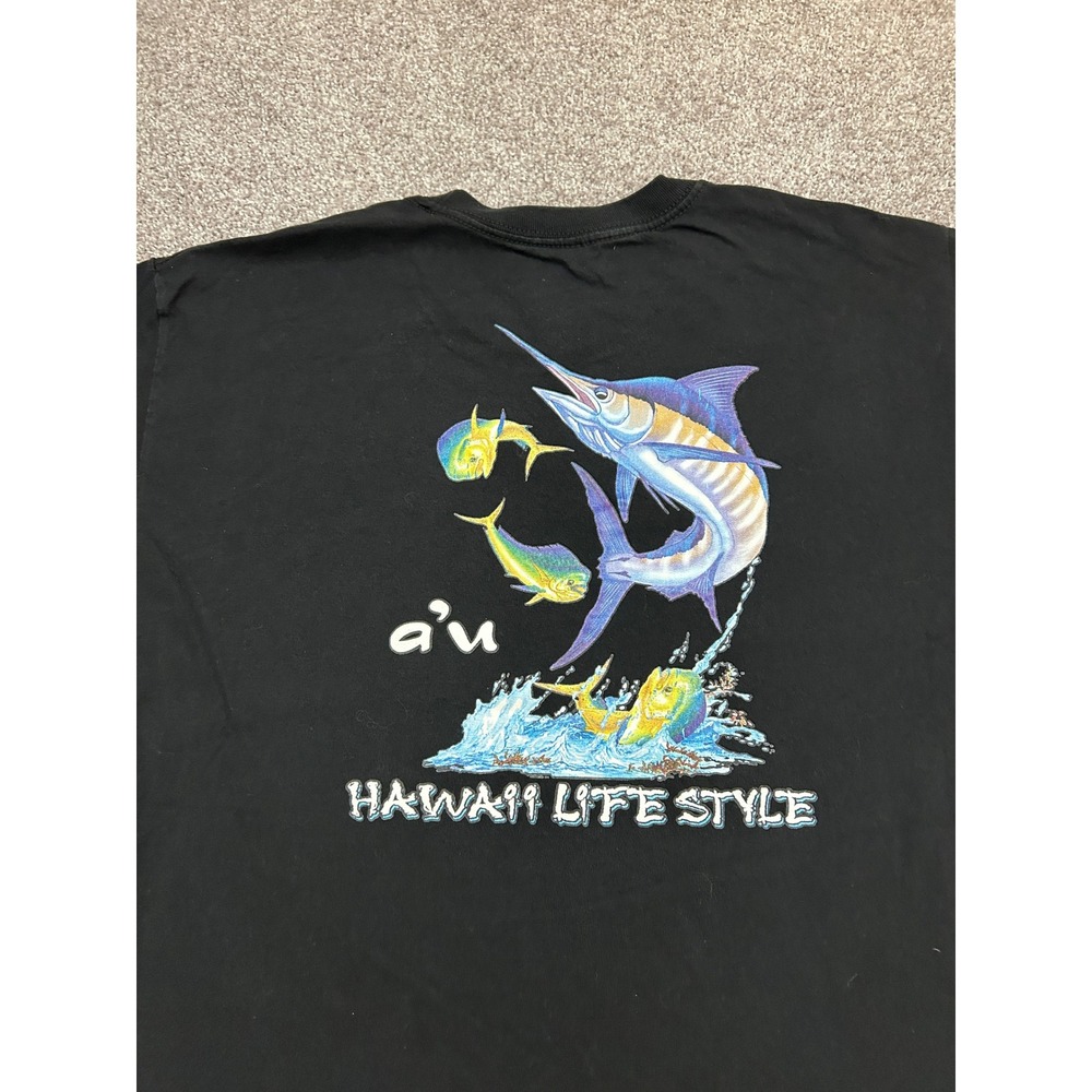 Hawaii Life Style Marlin Graphic T-Shirt Mens XL Black Excellent Short Sleeve